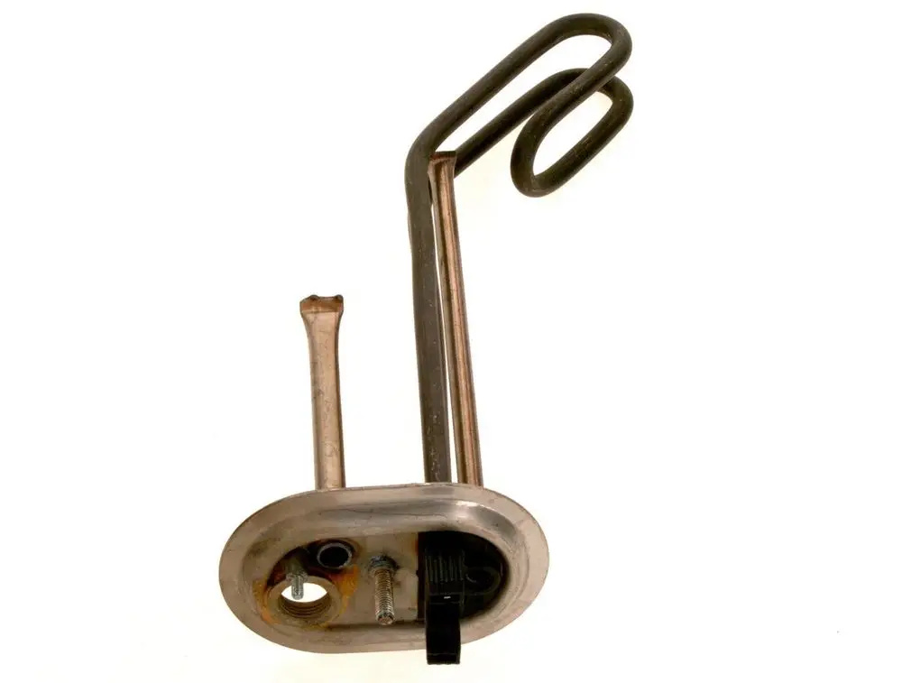 Heizeinsatz von Bosch mit einem gebogenen Metallrahmen, der eine Kappe mit Öffnungen zur Befestigung und einen Anschluss für die Stromversorgung aufweist.